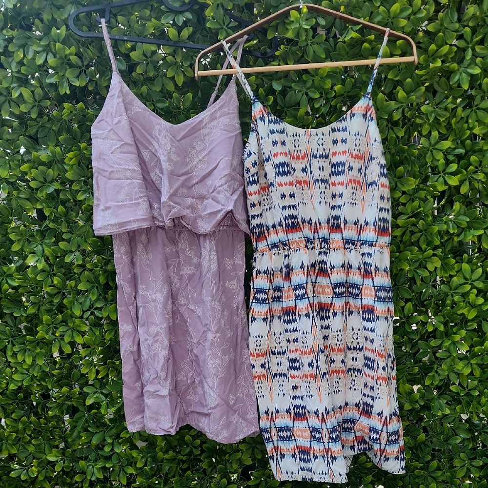 Purple and Patterned Spaghetti Strap Dresses